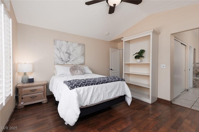 1839 Thunder Mountain Dr, Henderson, NV 89012 - bedroom with wood finished floors, vaulted ceiling, and ceiling fan