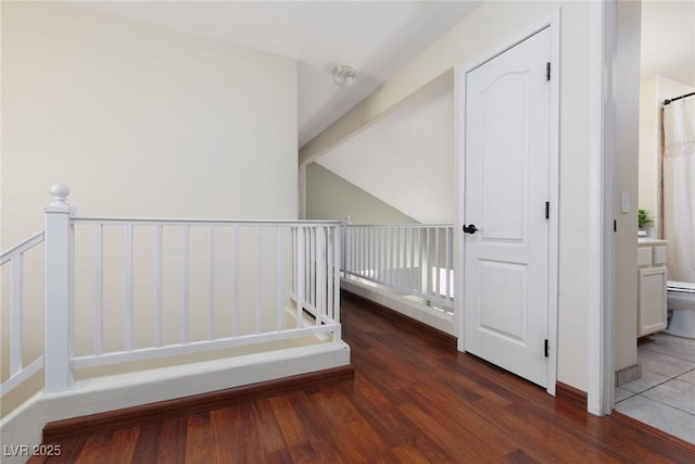 1839 Thunder Mountain Dr, Henderson, NV 89012 - hall with wood finished floors and an upstairs landing