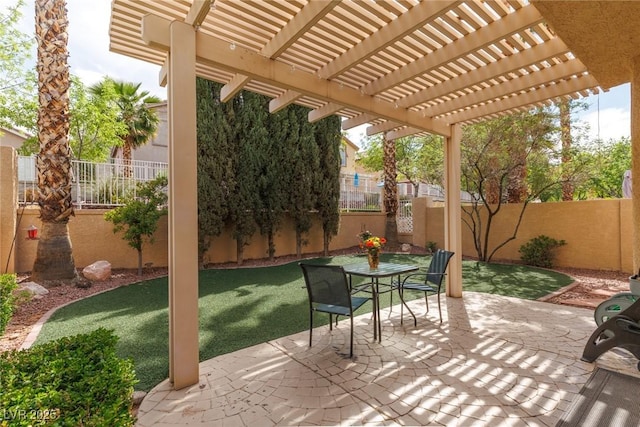1839 Thunder Mountain Dr, Henderson, NV 89012 - fenced backyard featuring a patio area, a pergola, and outdoor dining space