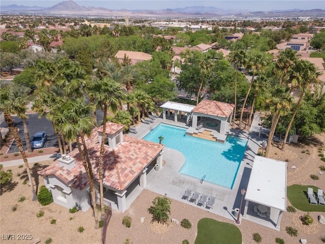 1839 Thunder Mountain Dr, Henderson, NV 89012 - aerial view of a mountain backdrop and a pool area