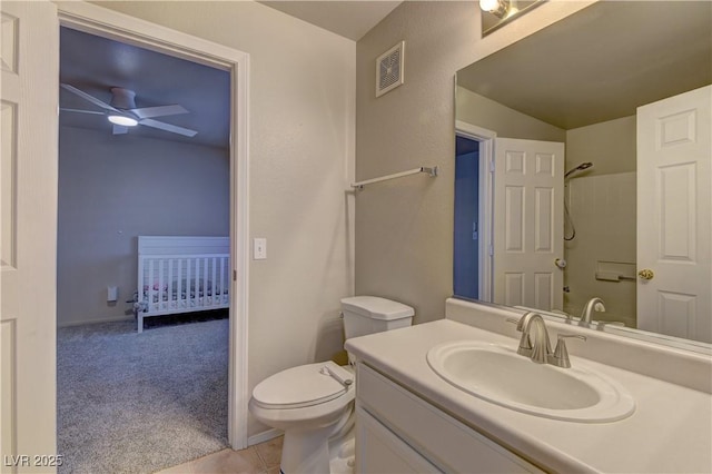 278 Star Cluster Cir, Las Vegas, NV 89145 - full bathroom featuring vanity, ceiling fan, a shower, and tile patterned flooring