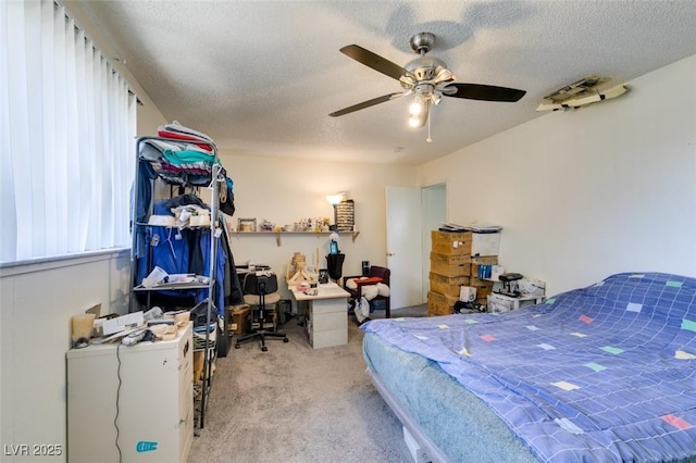 225 Pecos Way, Las Vegas, NV 89121 - bedroom featuring carpet floors, a textured ceiling, and ceiling fan