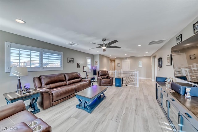 1523 Great Sands St, Boulder City, NV 89005 - living area featuring ceiling fan, recessed lighting, and light wood-style floors