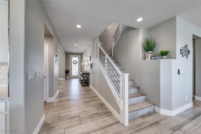 1523 Great Sands St, Boulder City, NV 89005 - entryway featuring stairs, recessed lighting, and wood finished floors
