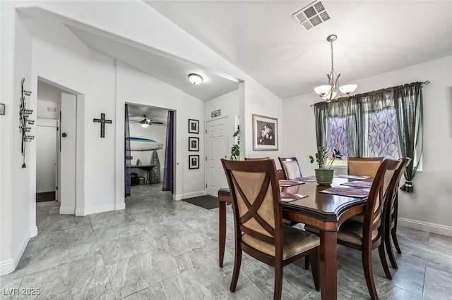 3495 Eagle Bend St, Las Vegas, NV 89122 - dining room with a chandelier, lofted ceiling, and a ceiling fan