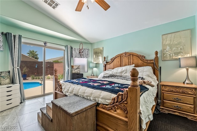 3495 Eagle Bend St, Las Vegas, NV 89122 - bedroom with access to exterior, lofted ceiling, and ceiling fan