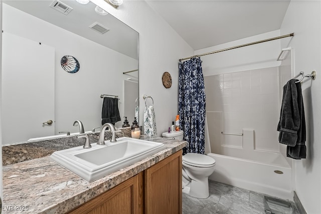 3495 Eagle Bend St, Las Vegas, NV 89122 - full bathroom featuring vanity, shower / bathtub combination with curtain, and stone finish flooring
