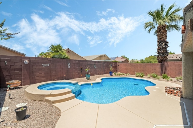 3495 Eagle Bend St, Las Vegas, NV 89122 - view of pool featuring a fenced backyard, a pool with connected hot tub, and a patio