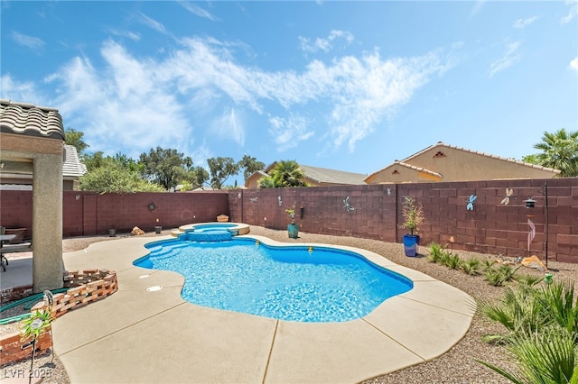3495 Eagle Bend St, Las Vegas, NV 89122 - view of pool featuring a fenced backyard, a patio area, and a pool with connected hot tub