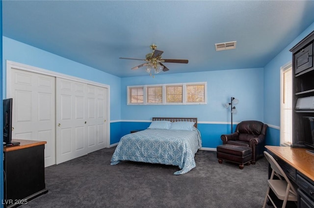 8213 Cabin Springs Ave, Las Vegas, NV 89131 - bedroom featuring a closet, carpet flooring, a ceiling fan, and a desk