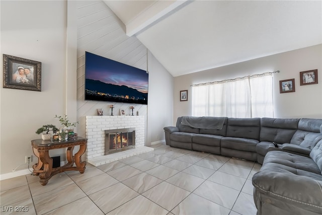 327 Fuente Dr, Henderson, NV 89014 - living area with light tile patterned floors and a fireplace