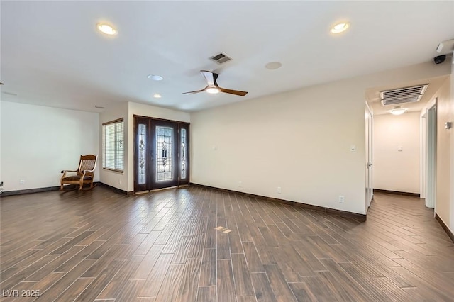 3557 Wayne Cir, Las Vegas, NV 89121 - empty room featuring ceiling fan, dark wood-style flooring, and recessed lighting