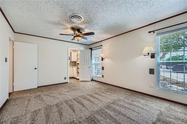3557 Wayne Cir, Las Vegas, NV 89121 - unfurnished bedroom featuring ornamental molding, carpet flooring, a textured ceiling, and ceiling fan