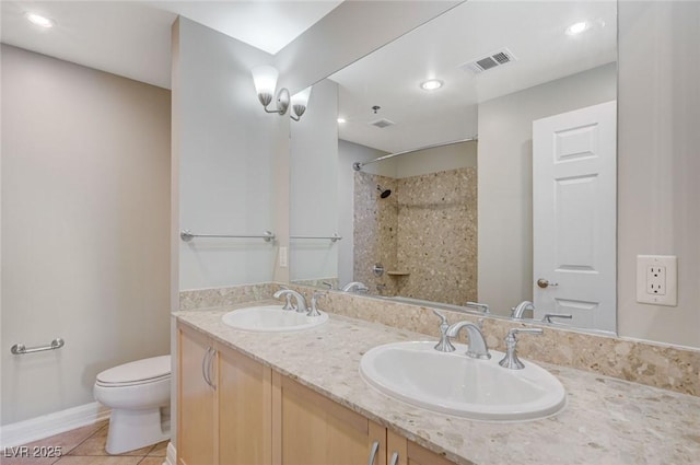 150 Las Vegas Blvd Unit 1716, Las Vegas, NV 89101 - full bathroom featuring double vanity, a shower, tile patterned floors, and recessed lighting