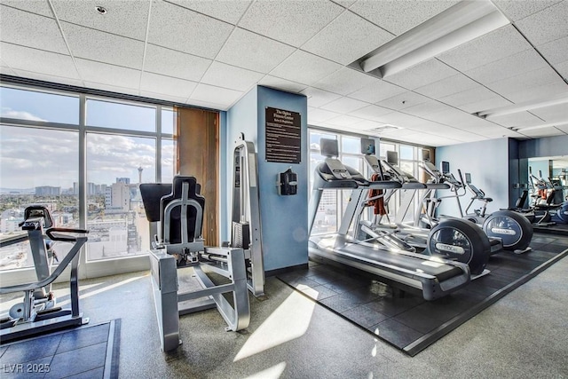 150 Las Vegas Blvd Unit 1716, Las Vegas, NV 89101 - gym featuring a drop ceiling and expansive windows
