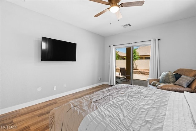 4212 Helens Pouroff Ave, North Las Vegas, NV 89085 - bedroom with access to outside, wood finished floors, and a ceiling fan