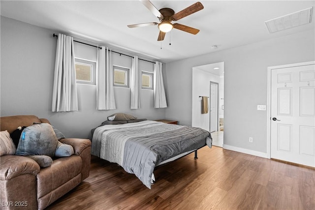 4212 Helens Pouroff Ave, North Las Vegas, NV 89085 - bedroom with wood finished floors, ensuite bathroom, and ceiling fan