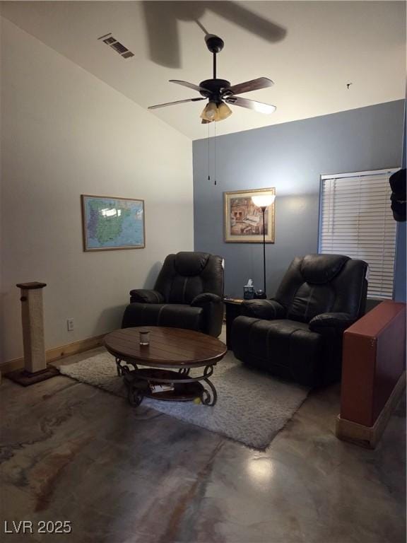 3601 Slapton Ave, North Las Vegas, NV 89031 - living room with vaulted ceiling and ceiling fan