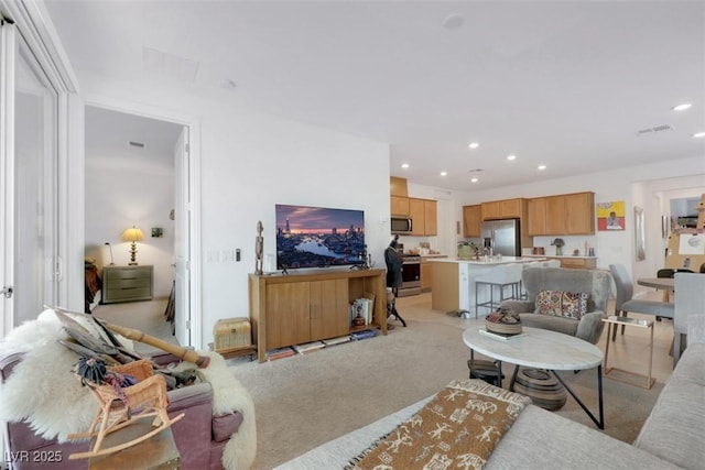 2261 Cold Canyon Ave, North Las Vegas, NV 89086 - living room with light carpet and recessed lighting
