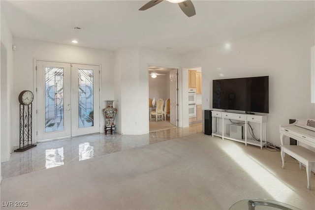 585 Mountain Links Dr, Henderson, NV 89012 - living room with a ceiling fan, french doors, and recessed lighting