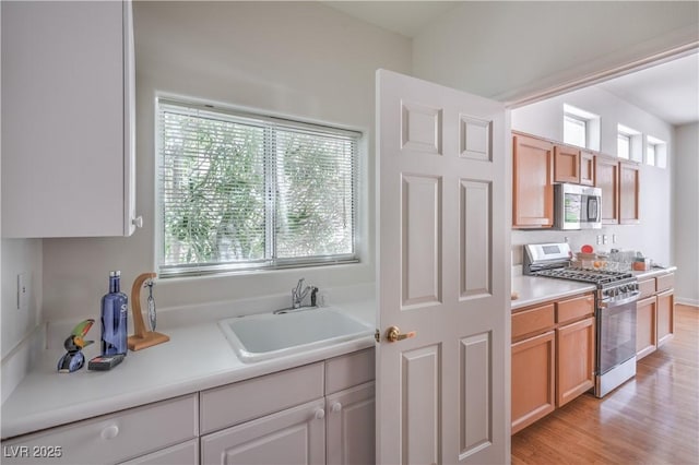 2413 Rockford St, Las Vegas, NV 89134 - kitchen with appliances with stainless steel finishes, light countertops, and light wood-type flooring
