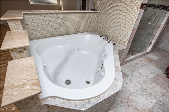 1340 Lucky St, Las Vegas, NV 89104 - full bath with tile walls, a jetted tub, and a shower stall
