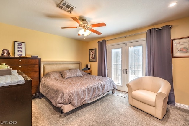 4095 Ridgewood Ave, Las Vegas, NV 89120 - bedroom with french doors, carpet, access to exterior, and ceiling fan