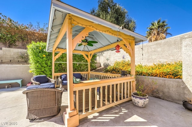 4095 Ridgewood Ave, Las Vegas, NV 89120 - view of patio / terrace with a gazebo, ceiling fan, and an outdoor hangout area