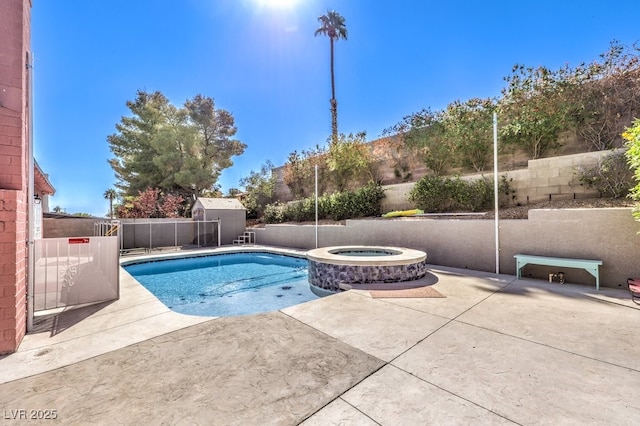 4095 Ridgewood Ave, Las Vegas, NV 89120 - view of pool with a fenced backyard, a patio, and a pool with connected hot tub