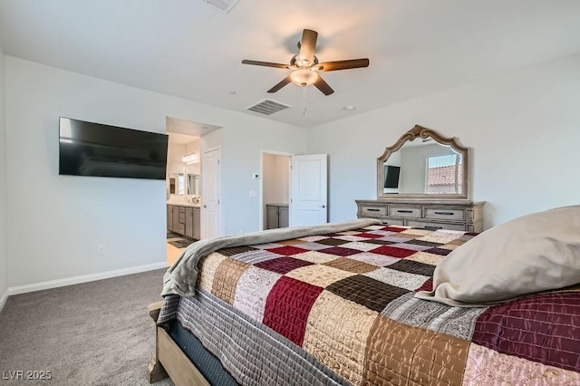 9440 Lunar Ray St, Las Vegas, NV 89143 - carpeted bedroom featuring a ceiling fan and ensuite bath