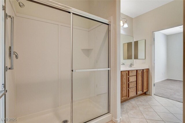 2508 Chasma Dr, Henderson, NV 89044 - bathroom with a stall shower, tile patterned floors, and vanity
