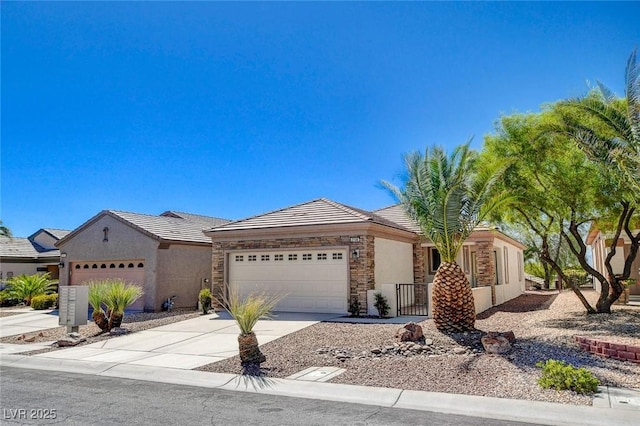 2508 Chasma Dr, Henderson, NV 89044 - single story home with an attached garage, stone siding, stucco siding, concrete driveway, and a tile roof