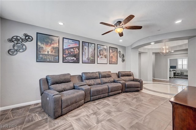 2433 Amatrice St, Henderson, NV 89044 - living room with a ceiling fan, recessed lighting, and a chandelier