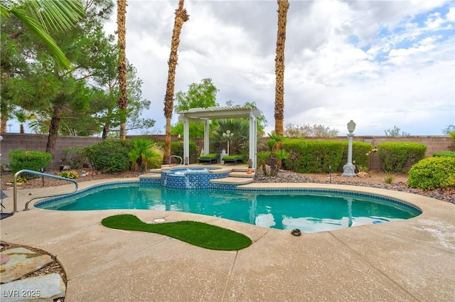 1704 River Birch St, Las Vegas, NV 89117 - view of pool with a fenced backyard, a patio, a pergola, and a pool with connected hot tub
