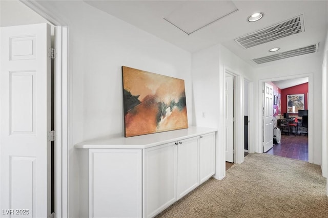 2229 Armacost Dr, Henderson, NV 89074 - hall with light carpet, recessed lighting, and attic access