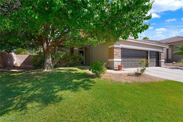 2229 Armacost Dr, Henderson, NV 89074 - obstructed view of property with stone siding, a garage, driveway, and stucco siding