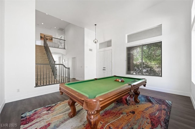 2229 Armacost Dr, Henderson, NV 89074 - game room featuring wood finished floors, a high ceiling, pool table, and recessed lighting
