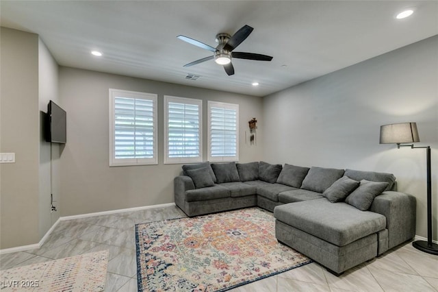 3166 Via Da Vinci, Henderson, NV 89044 - living room featuring a ceiling fan and recessed lighting