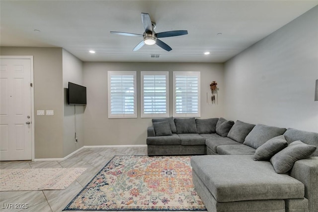 3166 Via Da Vinci, Henderson, NV 89044 - living room featuring ceiling fan and recessed lighting