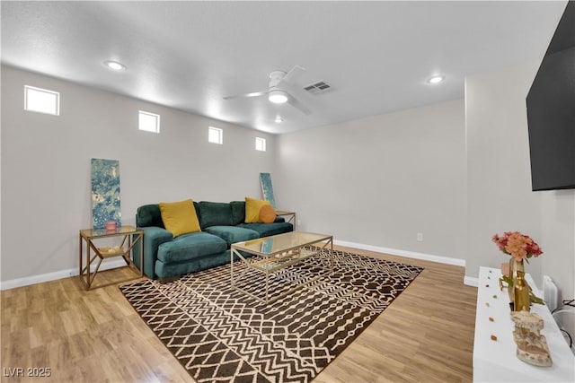 9957 Fine Fern St, Las Vegas, NV 89183 - living area with wood finished floors, ceiling fan, and recessed lighting