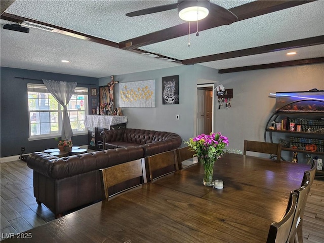 4823 El Tesoro Ave, Las Vegas, NV 89121 - dining room with a textured ceiling, wood finished floors, a ceiling fan, and recessed lighting