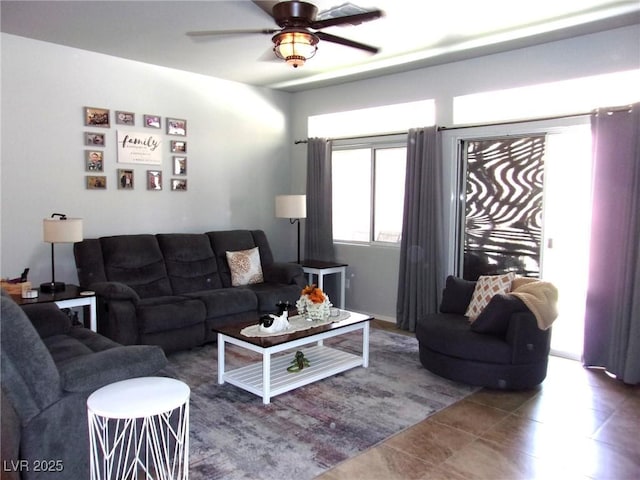3337 Partridge Run St, Laughlin, NV 89029 - living room featuring ceiling fan and tile patterned flooring
