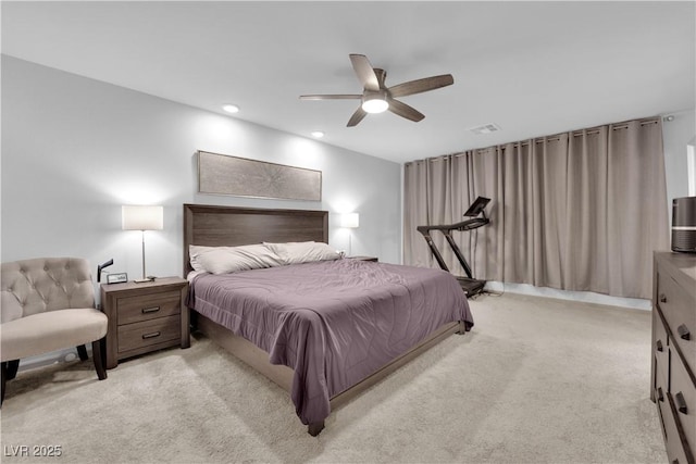 8072 Haywood Estate Ave, Las Vegas, NV 89113 - bedroom featuring light carpet, recessed lighting, and ceiling fan