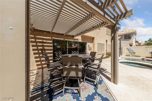 5452 Desert Spring Rd, Las Vegas, NV 89149 - view of patio with an in-ground hot tub, a pergola, and outdoor dining space