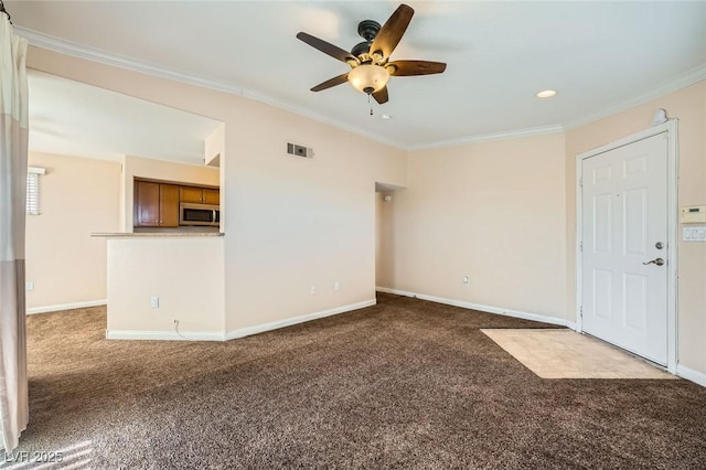 4400 S Jones Blvd Unit 2007, Las Vegas, NV 89103 - unfurnished living room featuring dark colored carpet, crown molding, a ceiling fan, and recessed lighting