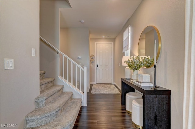 7705 Alder Forest St, Las Vegas, NV 89113 - entrance foyer featuring stairs, dark wood-type flooring, and recessed lighting