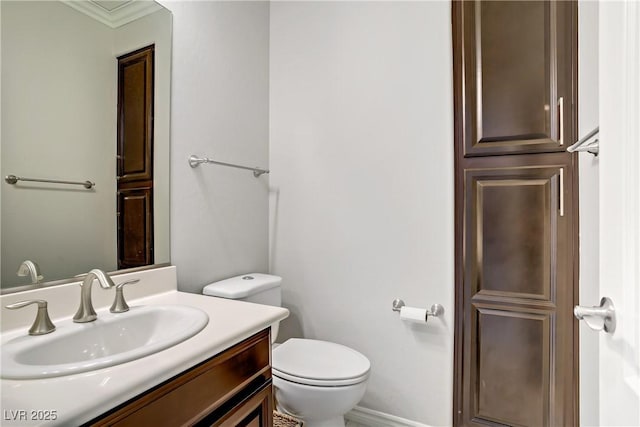 6489 Crest Estates St, Las Vegas, NV 89131 - half bathroom with vanity and crown molding
