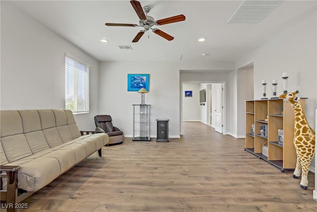 6489 Crest Estates St, Las Vegas, NV 89131 - living area with recessed lighting, ceiling fan, and wood finished floors