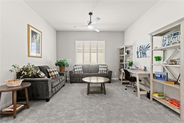 10160 Tree Blossom Ave, Las Vegas, NV 89166 - carpeted living area with ceiling fan and a desk