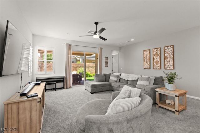 10160 Tree Blossom Ave, Las Vegas, NV 89166 - carpeted living room featuring ceiling fan and recessed lighting